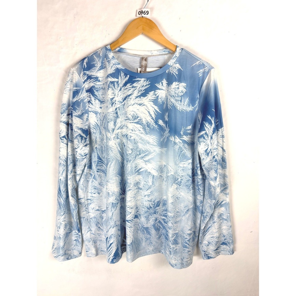 2/$30 NWT Noracora Blue White Abstract Print Long Sleeve Top L
